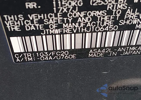 2017 Toyota Rav4 Xle из США, поврежденный, VIN JTMWFREV1HJ106450